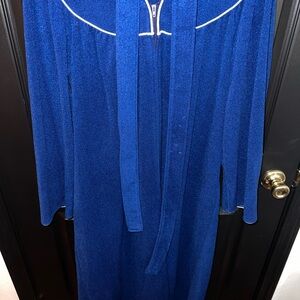 Blue Women's Cozy Long Robe with Hooded Tie